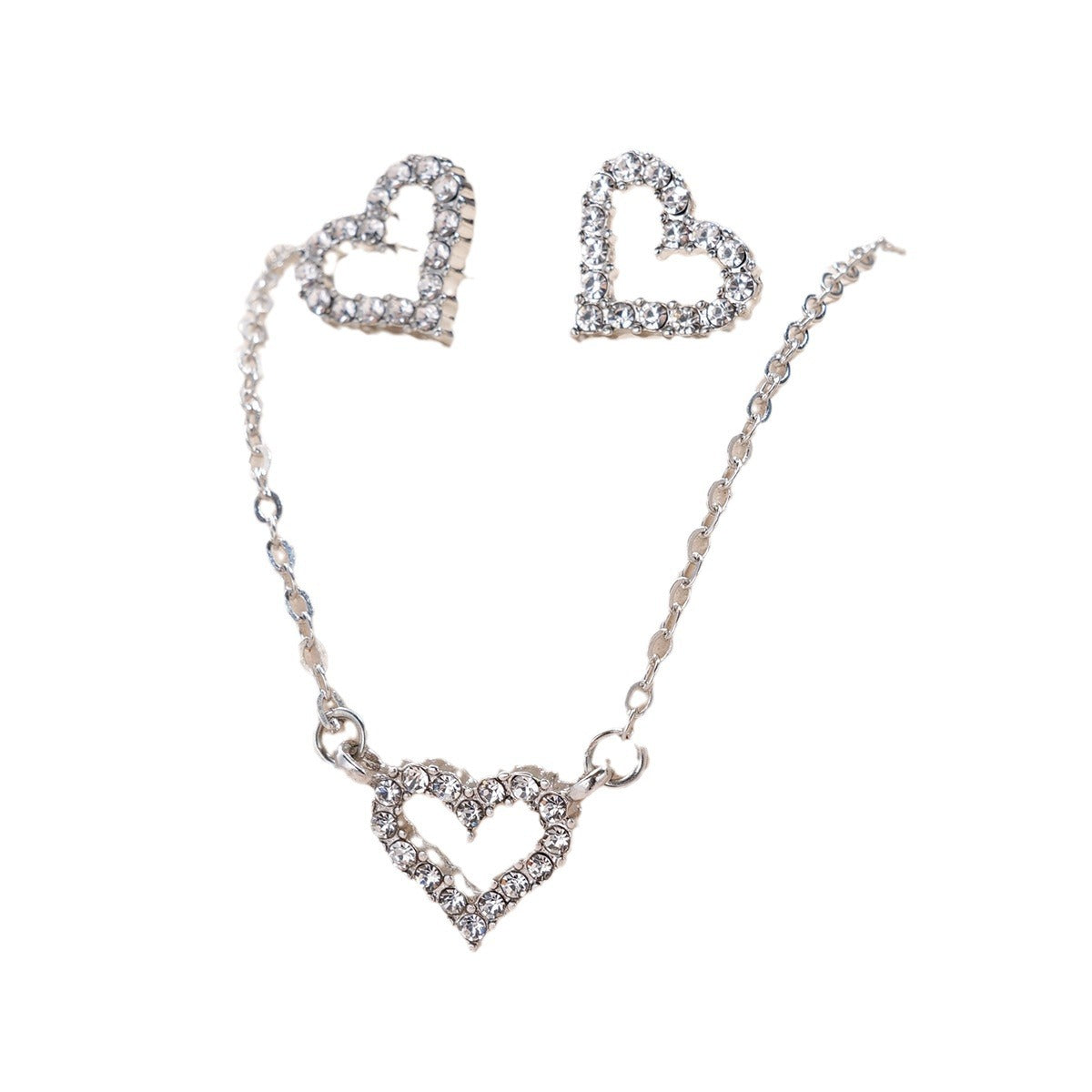 Wholesale Fashion Micro-diamond Hollow Heart Earrings Necklace